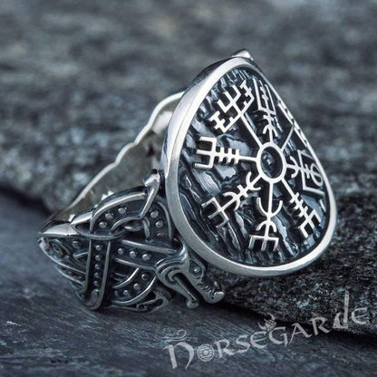 Handcrafted Vegvisir Jellinge Style Ring - Sterling Silver