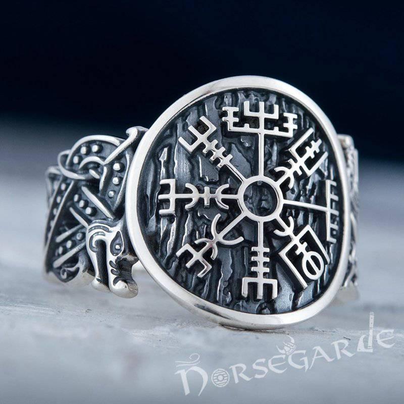Handcrafted Vegvisir Jellinge Style Ring - Sterling Silver