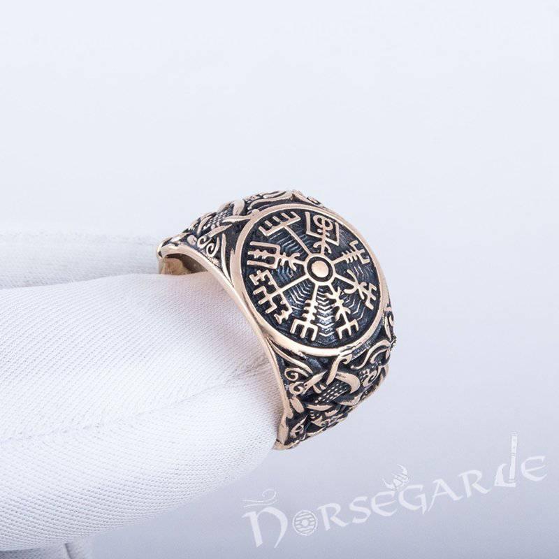 Handcrafted Vegvisir Mammen Style Ring - Bronze