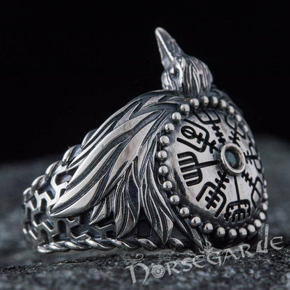 Handcrafted Vegvisir Raven's Flight Ring - Sterling Silver