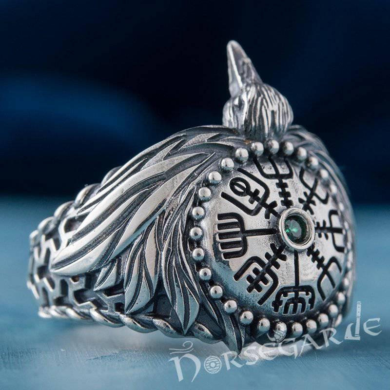 Handcrafted Vegvisir Raven's Flight Ring - Sterling Silver