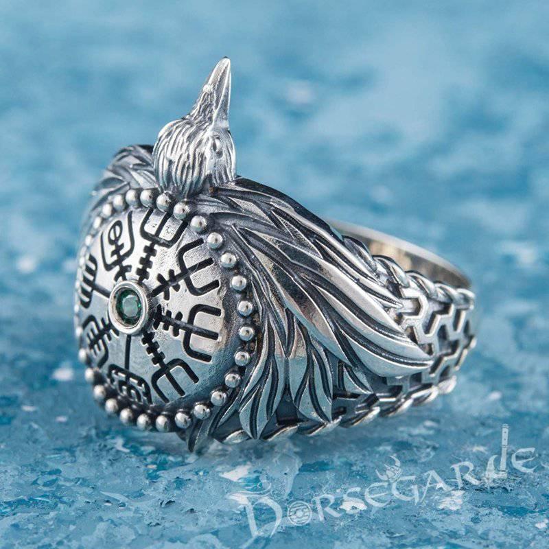 Handcrafted Vegvisir Raven's Flight Ring - Sterling Silver