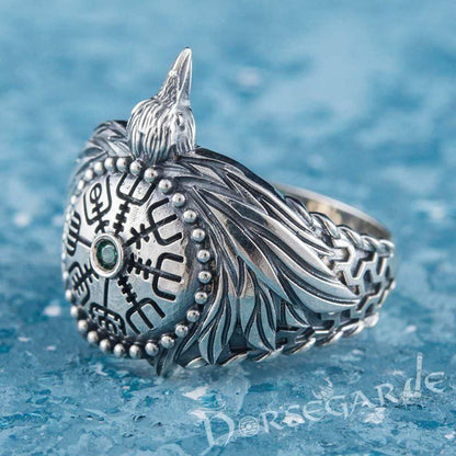 Handcrafted Vegvisir Raven's Flight Ring - Sterling Silver