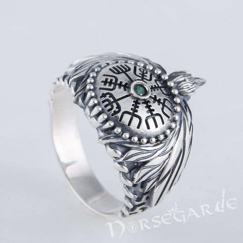Handcrafted Vegvisir Raven's Flight Ring - Sterling Silver