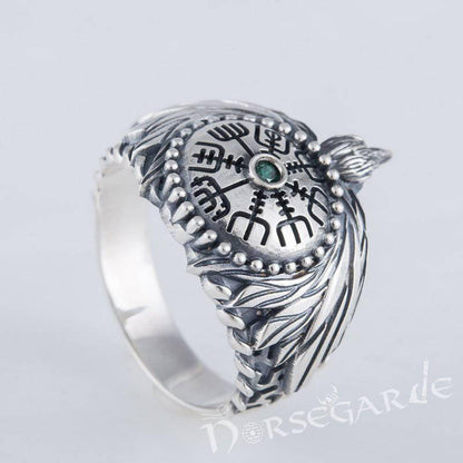 Handcrafted Vegvisir Raven's Flight Ring - Sterling Silver