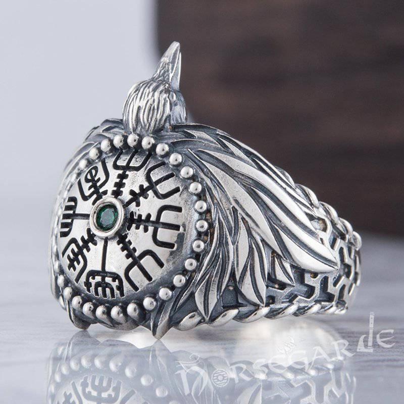 Handcrafted Vegvisir Raven's Flight Ring - Sterling Silver