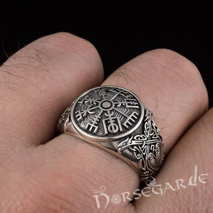 Handcrafted Vegvisir Viking Ornament Ring - Sterling Silver