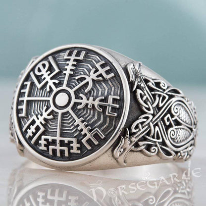 Handcrafted Vegvisir Viking Ornament Ring - Sterling Silver