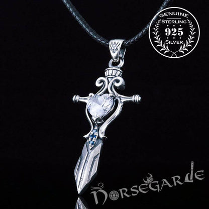 Handcrafted White Stone Sword Pendant - Sterling Silver