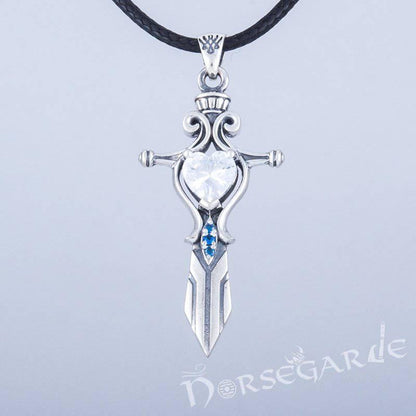 Handcrafted White Stone Sword Pendant - Sterling Silver