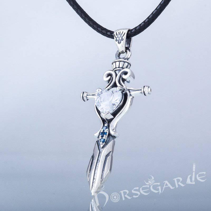 Handcrafted White Stone Sword Pendant - Sterling Silver