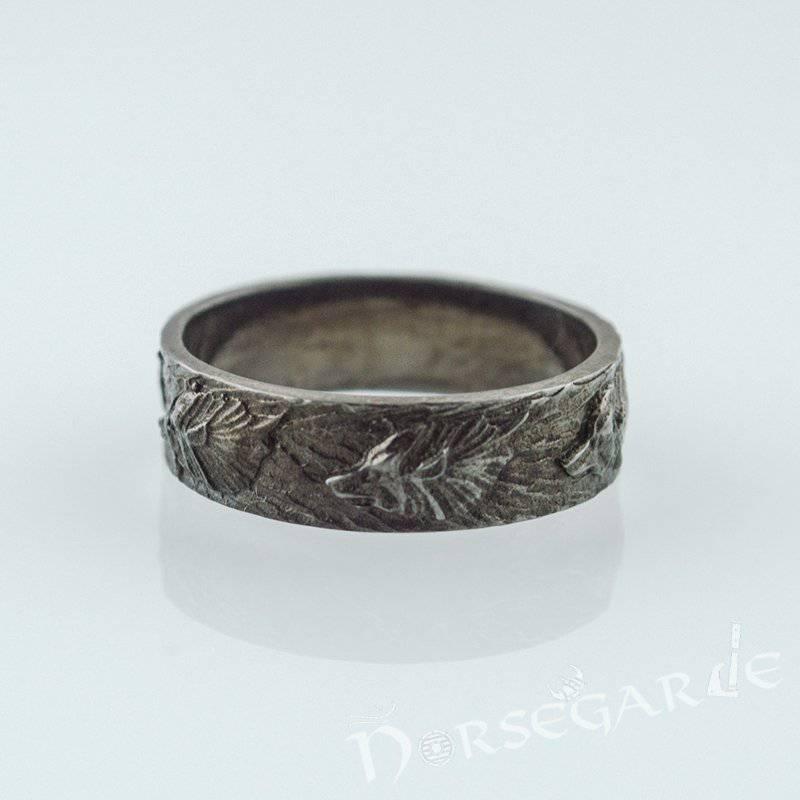 Handcrafted Wolf Ornament Band - Ruthenium Plated Sterling Silver