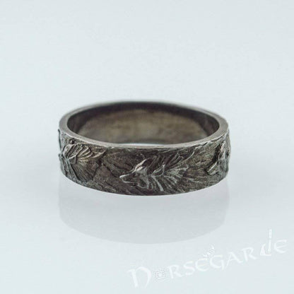 Handcrafted Wolf Ornament Band - Ruthenium Plated Sterling Silver