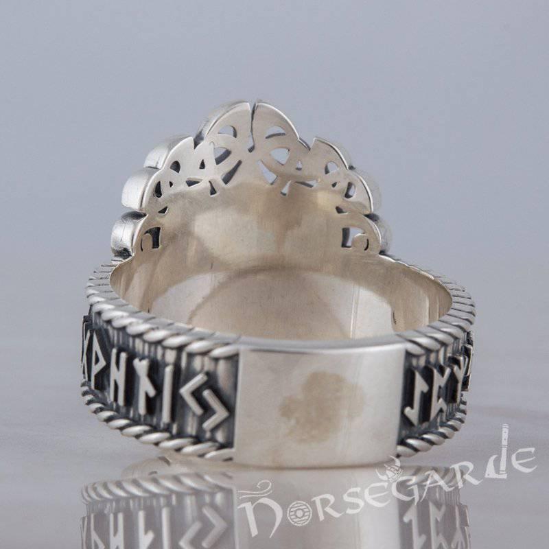 Handcrafted Yggdrasil and Runic Circle Ring - Sterling Silver