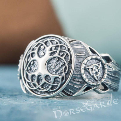 Handcrafted Yggdrasil Druid Signet Ring - Sterling Silver