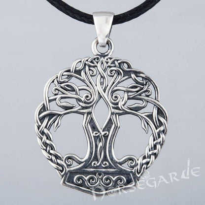 Handcrafted Yggdrasil Mjölnir Pendant - Sterling Silver