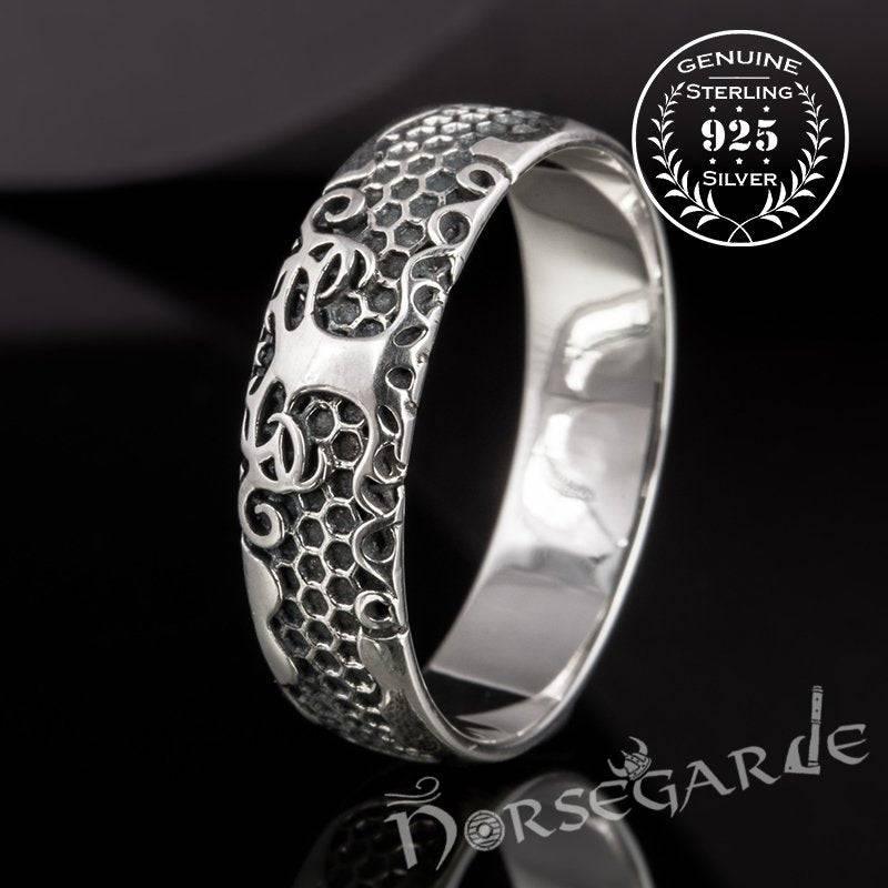 Handcrafted Yggdrasil Patterned Band - Sterling Silver