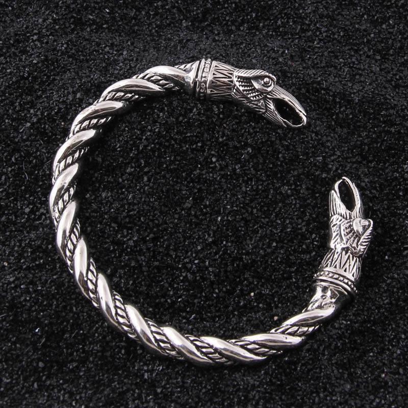 Hugin and Munin Raven Torc Bracelet - Sterling Silver
