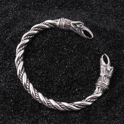 Hugin and Munin Raven Torc Bracelet - Sterling Silver