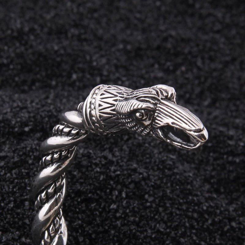 Hugin and Munin Raven Torc Bracelet - Sterling Silver