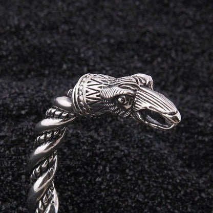 Hugin and Munin Raven Torc Bracelet - Sterling Silver