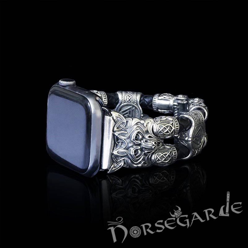 Handcrafted Viking Wolf Wristband for Apple Watch - Sterling Silver