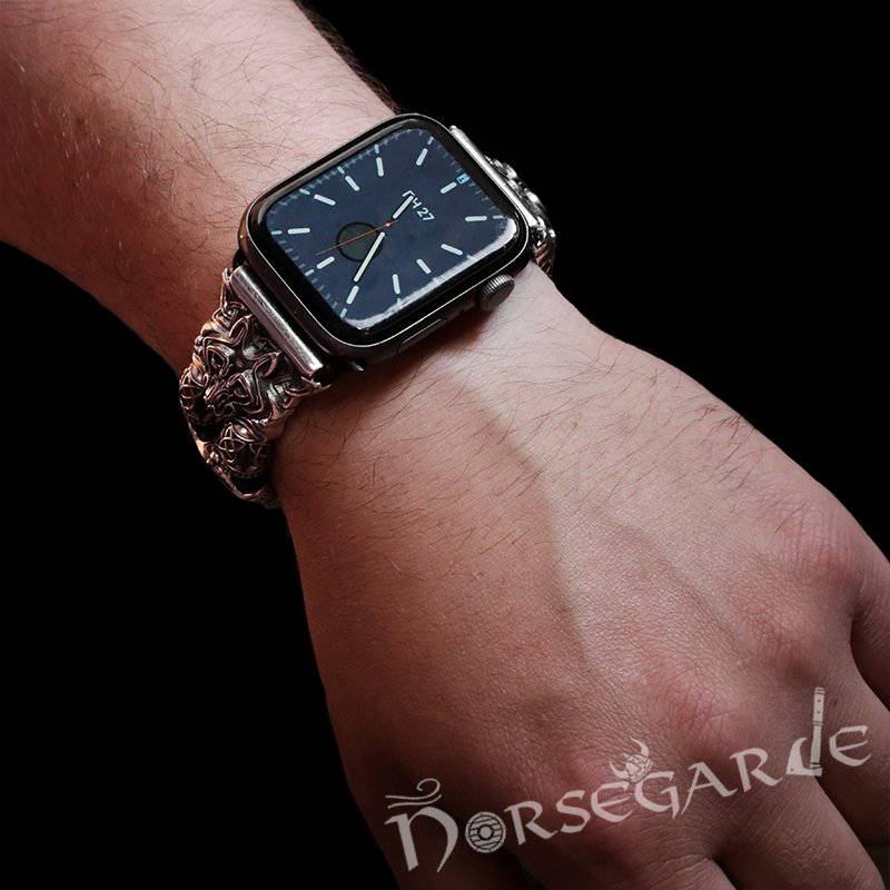 Handcrafted Viking Wolf Wristband for Apple Watch - Sterling Silver