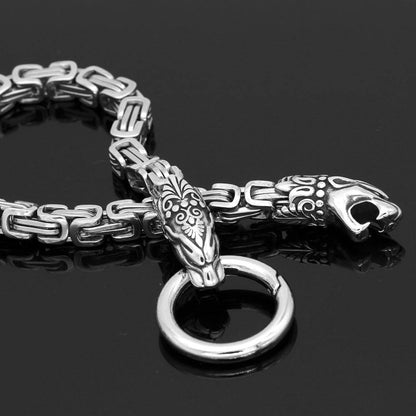 Animal Bite Ring Heavy Chain with Mjölnir - Stainless Steel