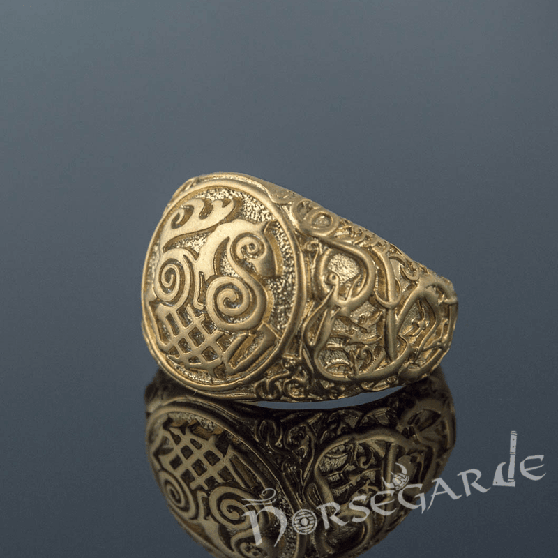 Handcrafted Urnes Style Sleipnir Ring - Gold