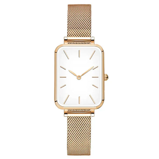 Elegant rectangular women's watch with steel bracelet