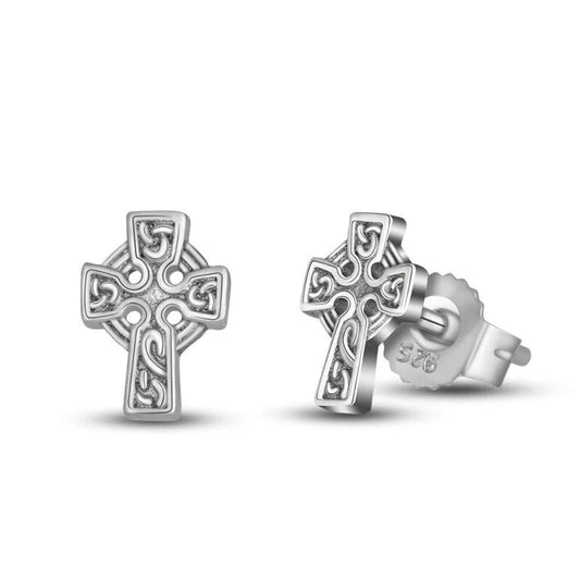 Ornamental Celtic Cross Stud Earrings - Sterling Silver