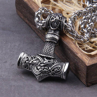 Ornamental Large Mjölnir Amulet - Stainless Steel