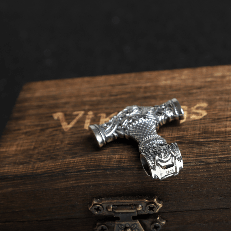 Ornamental Large Mjölnir Amulet - Sterling Silver