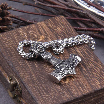 Ornamental Large Mjölnir Amulet - Sterling Silver