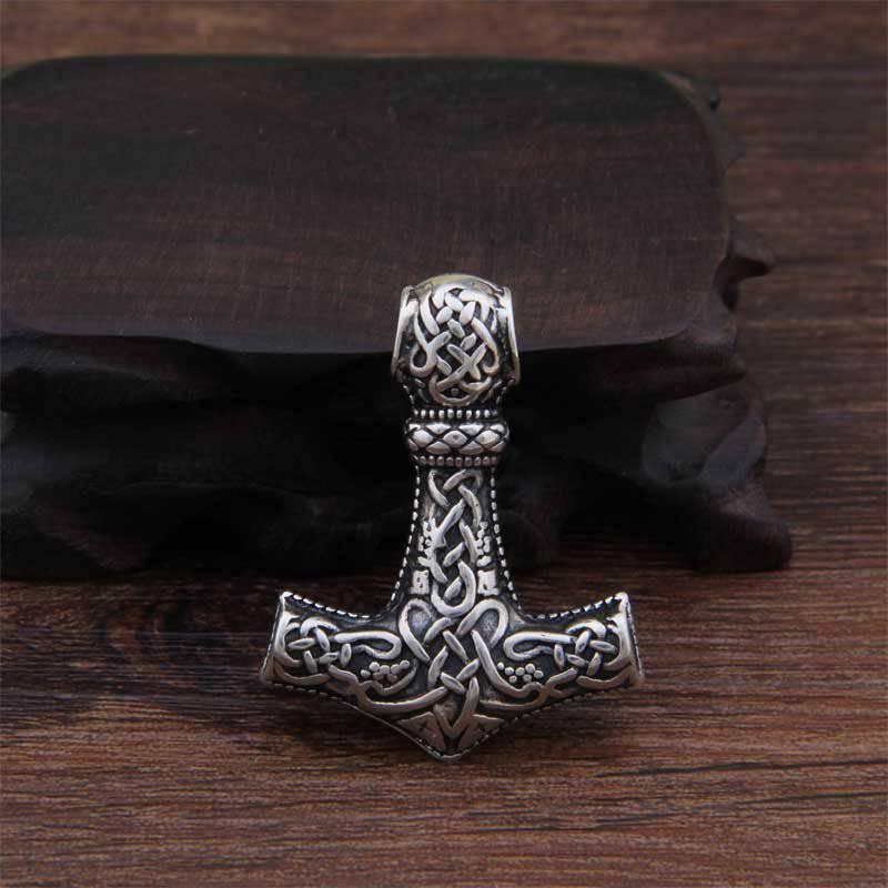 Ornamental Mjölnir with Wolf Heads - Sterling Silver