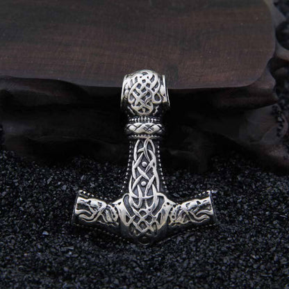 Ornamental Mjölnir with Wolf Heads - Sterling Silver
