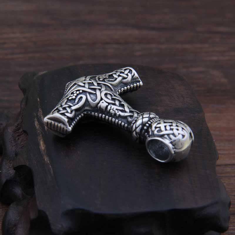 Ornamental Mjölnir with Wolf Heads - Sterling Silver