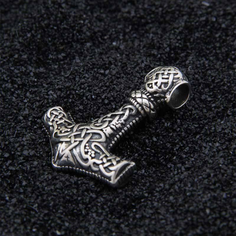 Ornamental Mjölnir with Wolf Heads - Sterling Silver