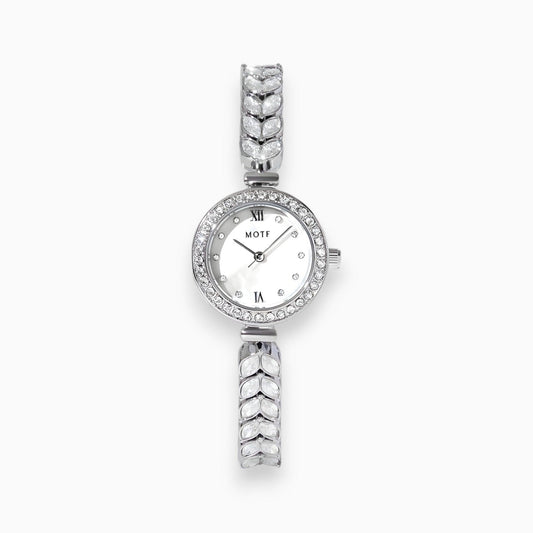 Women's round slim silver watch