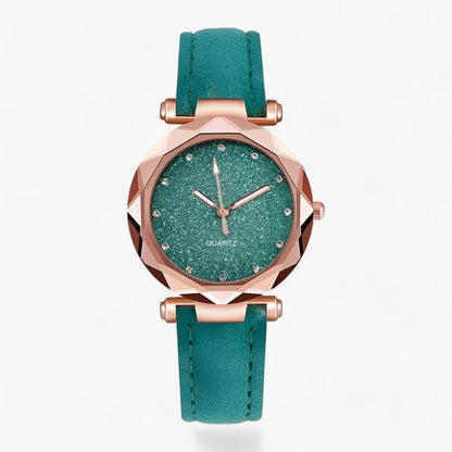 Rhinestone watch with starry sky design and suede strap
