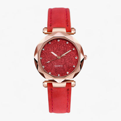 Rhinestone watch with starry sky design and suede strap