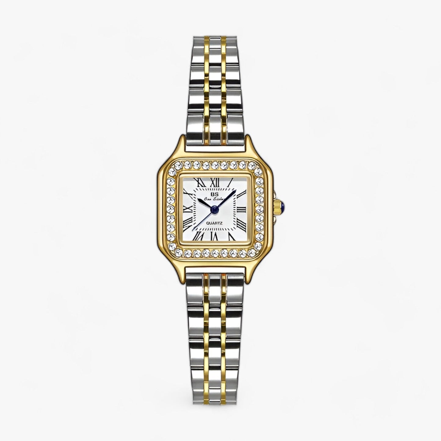 Women's bracelet watch with elegant square design with sparkling rhinestones