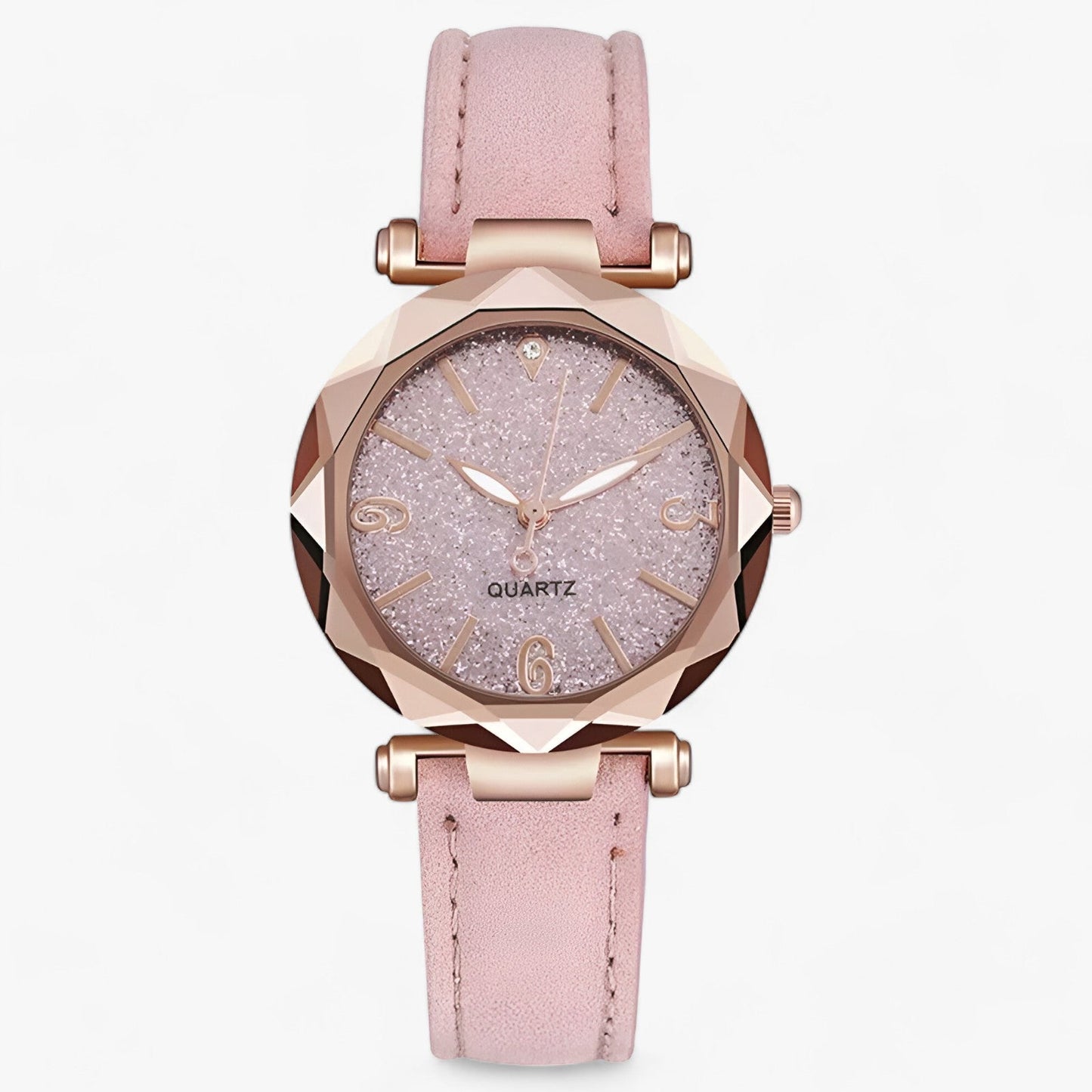 Rhinestone watch with starry sky design and suede strap