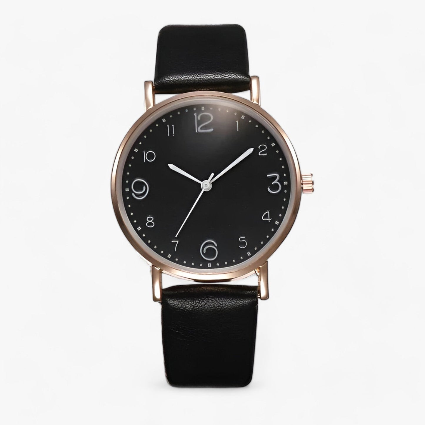 Minimalist round watch with leather strap