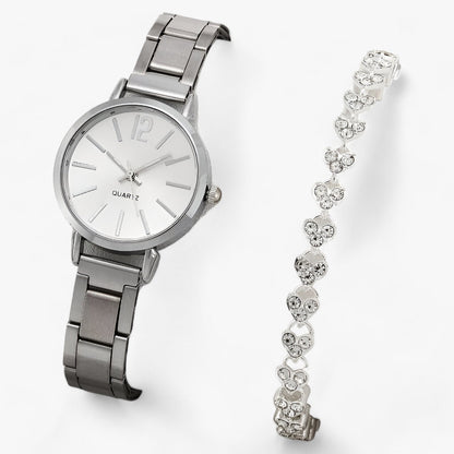 Modern round alloy clock - Bracelet included