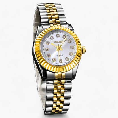Elegant round watch with gold bracelet