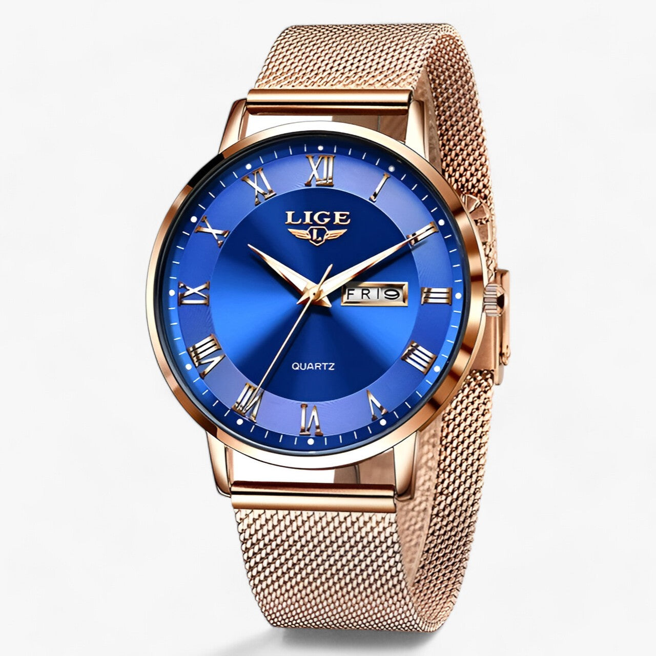 Elegant round steel mesh watch