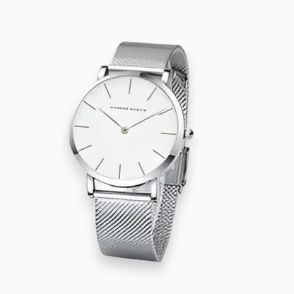 Chic round steel bracelet watch