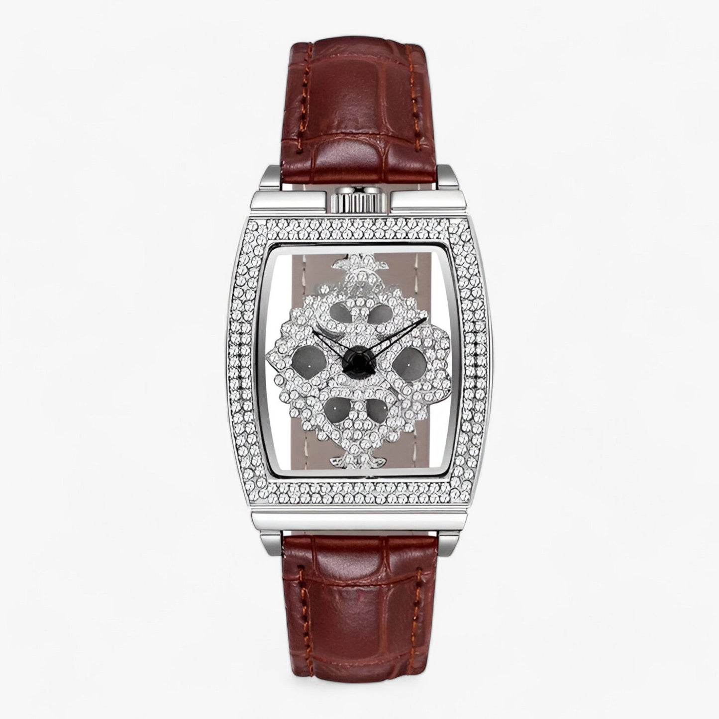 Premium quartz watch with diamond rotating dial and leather strap