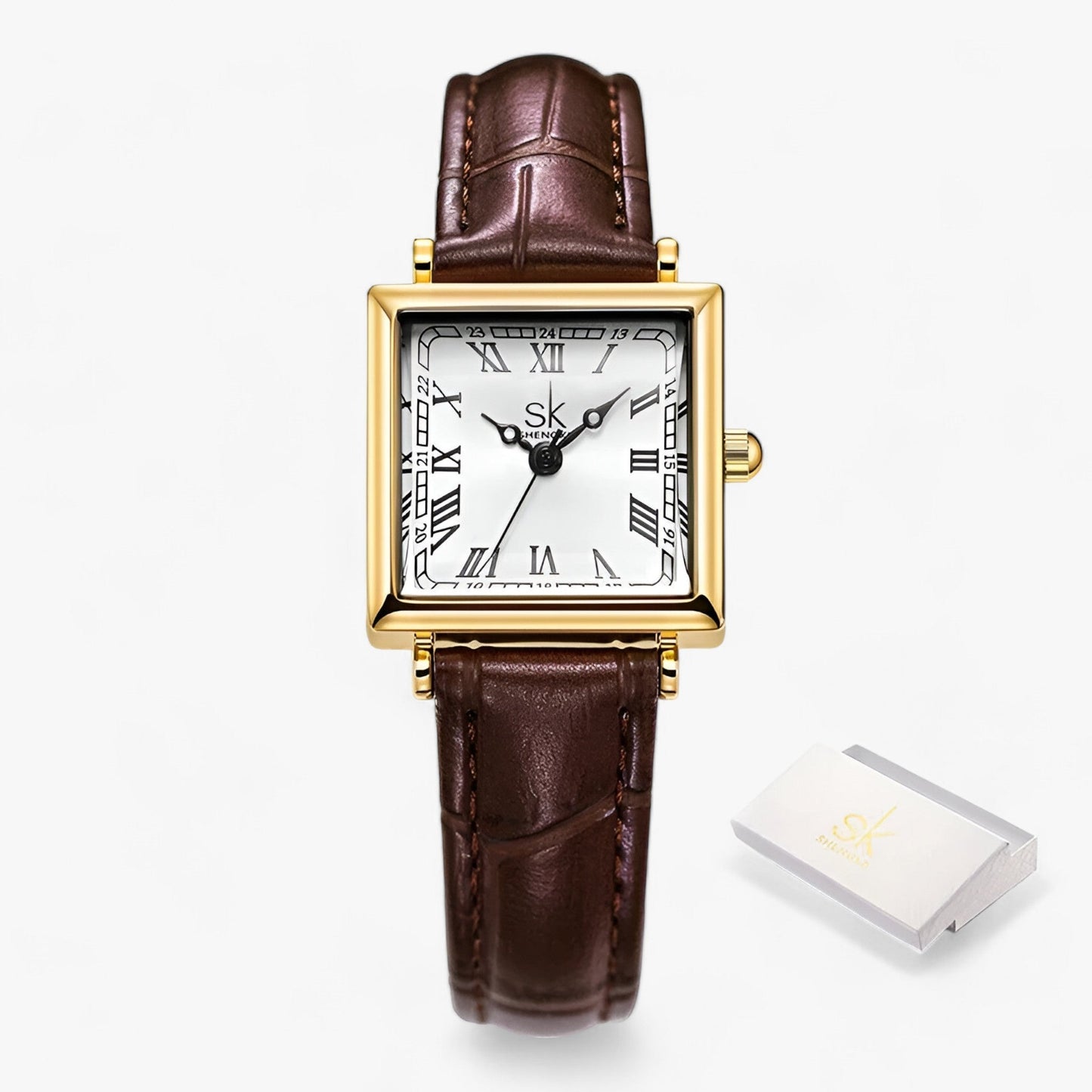 Précise | Square Quadrat women's watch with leather strap